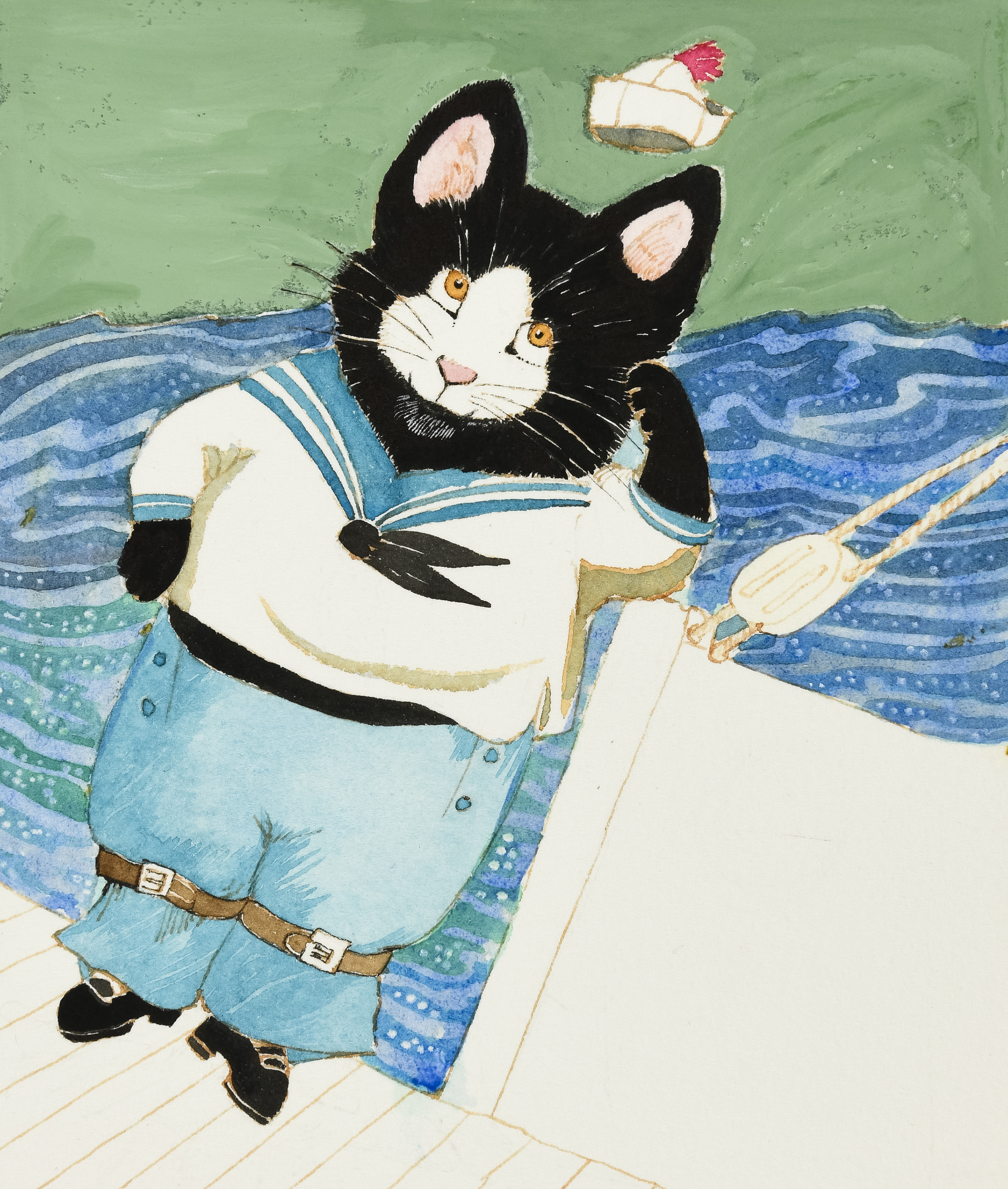 Illustration of cat in sailor suit. 