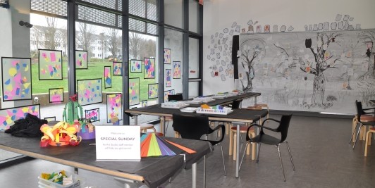 The Art Studio, all set-up for making paper hats.