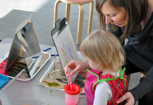 parent and child in studio