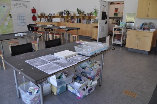 Back section of the Art Studio all set up with the transportation collage materials